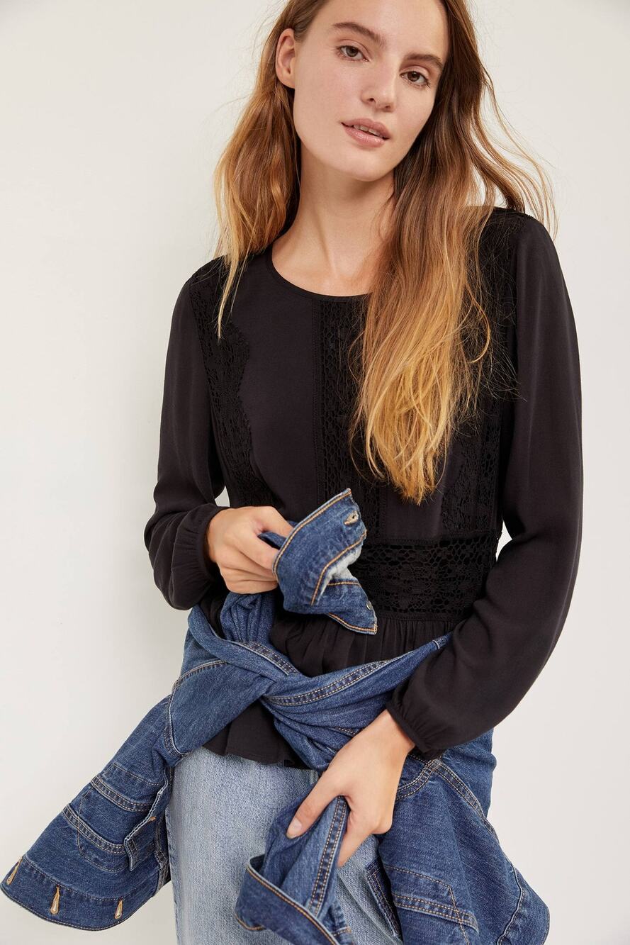 New Anthropologie Wynonna Lace Blouse by Daniel Rainn $138 X-SMALL Black